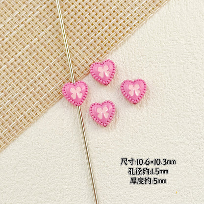 Bone and Heart Metal Beads 15mm and 10mm Baking Painted Alloy 10pcs 22
