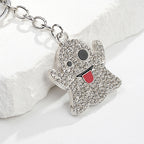 Diamond Crystal Halloween Ghost Keychain Metal Smiley Charm 3