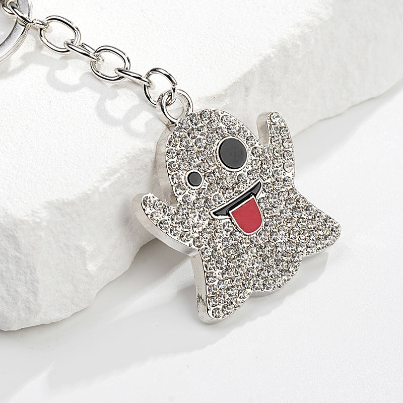 Diamond Crystal Halloween Ghost Keychain Metal Smiley Charm 3