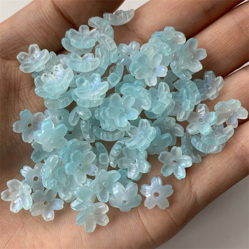 Cherry Blossom Flower Glass Beads 10mm Iridescent Mixed Colors 100pcs 12