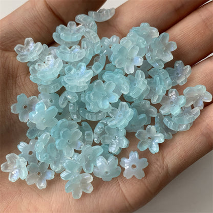 Cherry Blossom Flower Glass Beads 10mm Iridescent Mixed Colors 100pcs 12