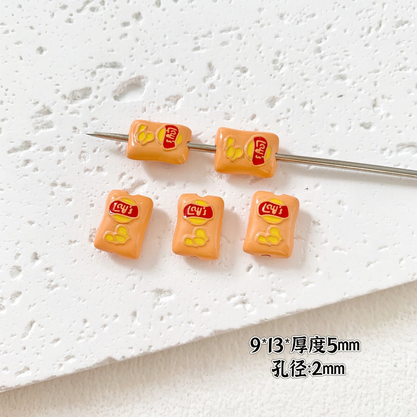 Baking Painted Potato Chips Card Metal Beads 2mm Hole 20pcs 25