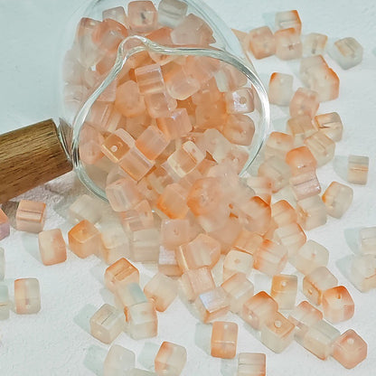 Transparent Sugar Cube Glass Beads 7mm Frosted Pastel 50pcs 22