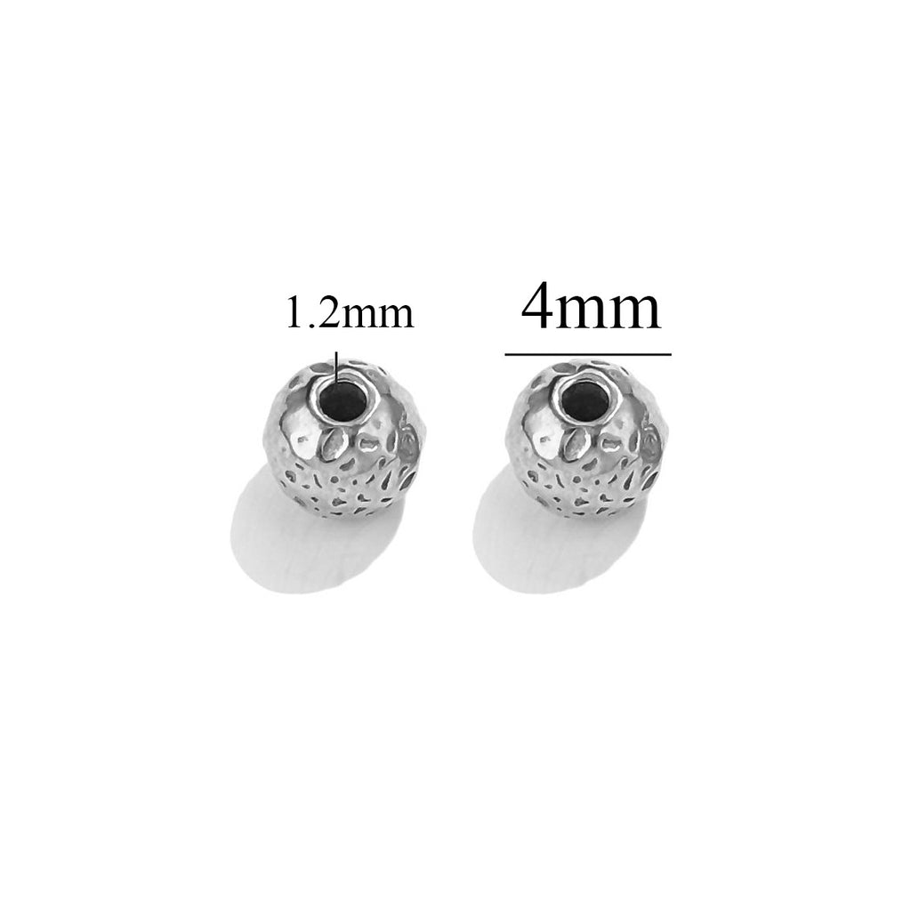 Stainless Steel Round Metal Beads Color Retaining Hammer Texture 20pcs 6