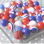 Bubblegum Beads 20mm Red White Blue Glitter Patriotic Chunky Mix 50pcs 2