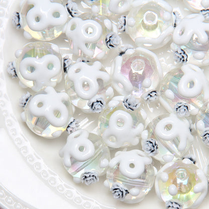 Painted Flower Acrylic Beads 16mm Round 14x18mm Square Purple Hand Painted 1pc 26