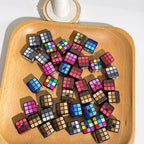 Rubik's Cube Printed Acrylic Square Beads 14mm Colorful Glossy 100pcs