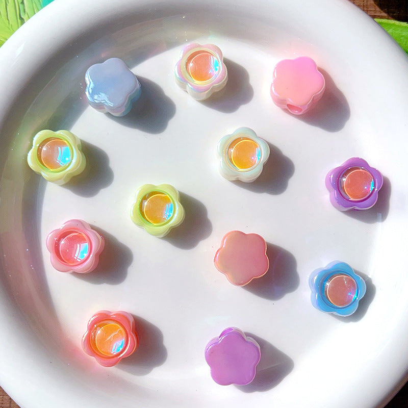 Flower Acrylic Beads 15mm Imitation Opal Encrusted Pastel 10pcs 2