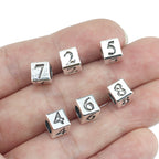 Square Metal Beads 7mm Number Engraved Polished Silver Tone 40pcs 2
