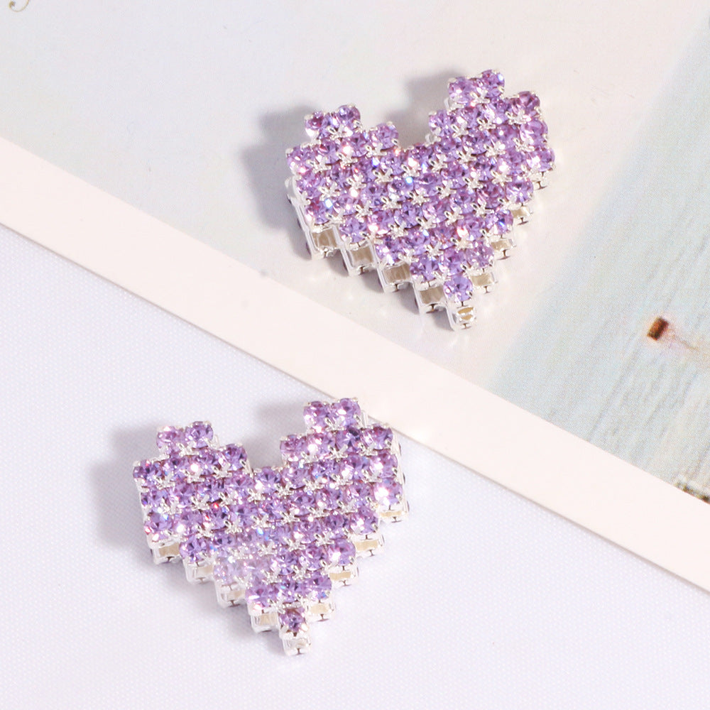 Double-Sided Heart Rhinestone Beads 19mm Full Color Alloy 6pcs 10