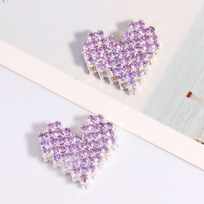 Double-Sided Heart Rhinestone Beads 19mm Full Color Alloy 6pcs 10