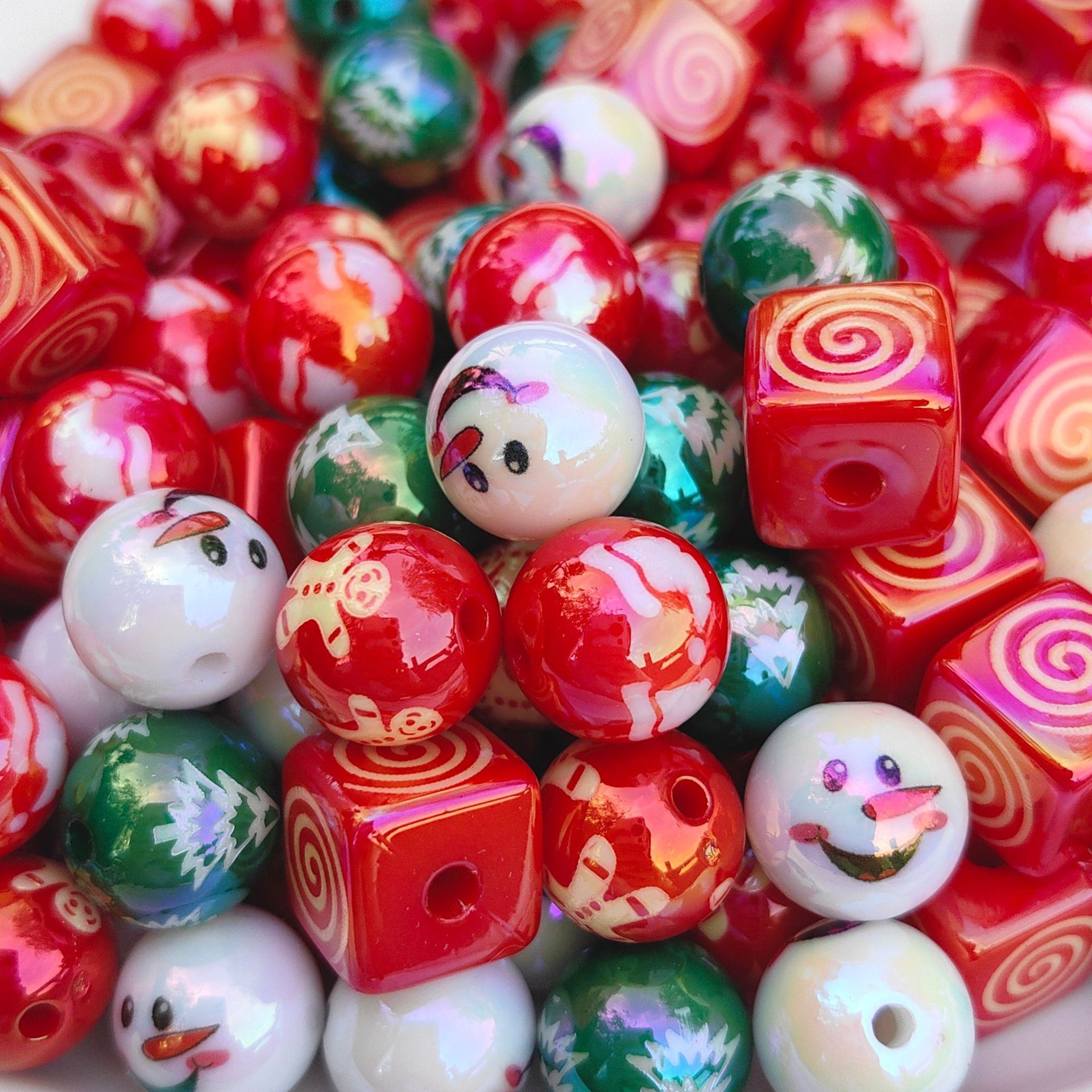 UV Plating Christmas Snowman Acrylic Beads 16mm Colorful 20pcs