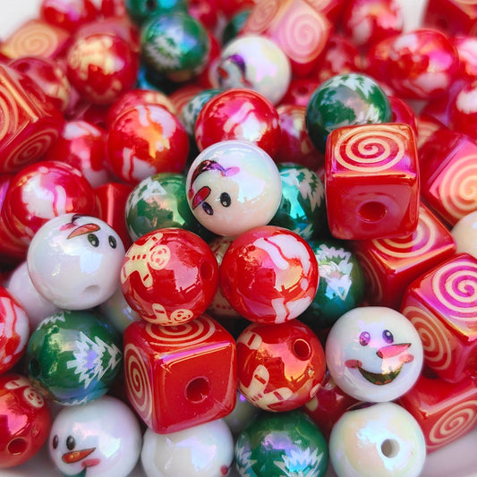 UV Plating Christmas Snowman Acrylic Beads 16mm Colorful 20pcs