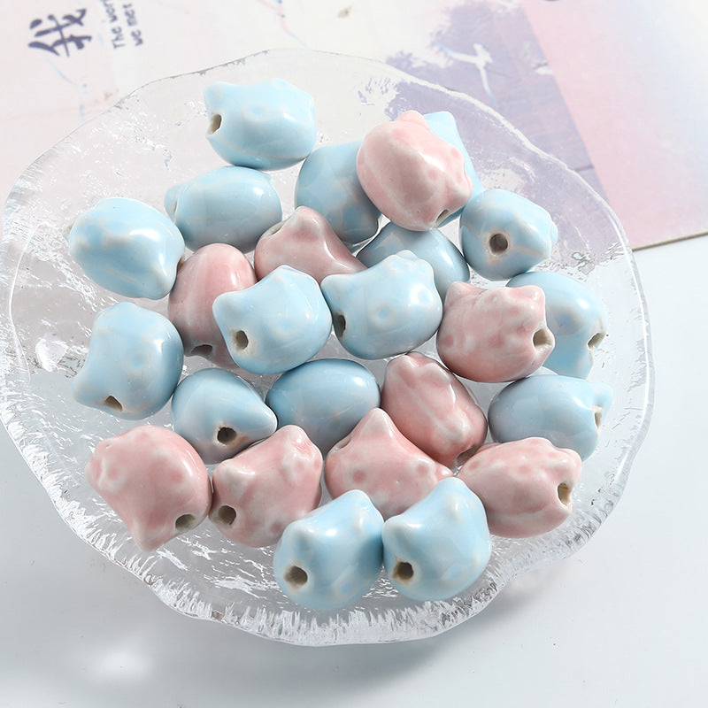 Hello KT Ceramic Beads 15mm Pastel Pink Blue Glossy 10pcs 4