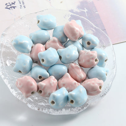 Hello KT Ceramic Beads 15mm Pastel Pink Blue Glossy 10pcs 4