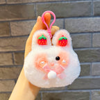 Plush Bow Tie Rabbit Head Keychain Soft Pastel Animal Charm 6