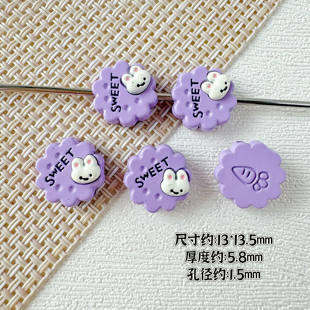 Disc Metal Beads 13mm Baking Painted Rabbit and Flower Alloy 10pcs 10