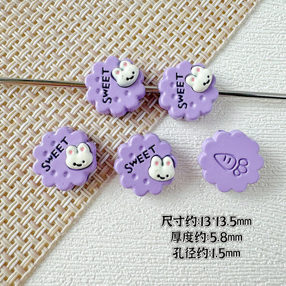 Disc Metal Beads 13mm Baking Painted Rabbit and Flower Alloy 10pcs 10