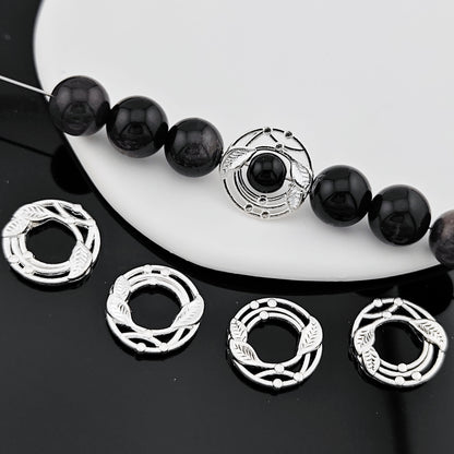 Leaves Wreath Metal Bead Frame 18mm Zinc Alloy Silver Tone 30pcs