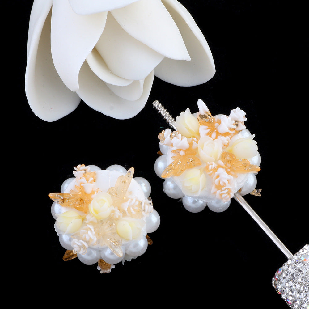 Bouquet Clay Beads 25mm Pearl Wrapped Floral Design 2pcs 10