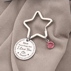 Stainless Steel Mum Round Keychain Star Ring Pink Crystal Charm 3