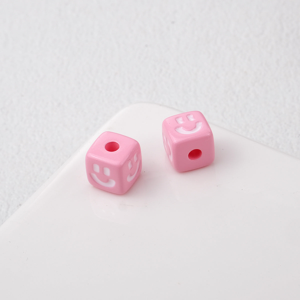 Colorful Smiley Square Acrylic Beads 9mm Enamel Glossy 20pcs 9