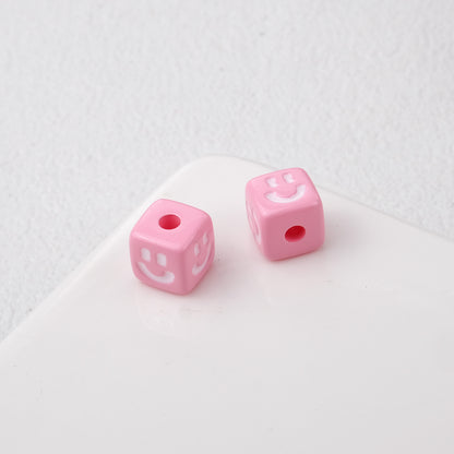 Colorful Smiley Square Acrylic Beads 9mm Enamel Glossy 20pcs 9