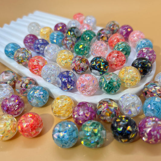 Glitter Resin Beads 16mm Round Glossy Multicolor Sparkle 30pcs 2
