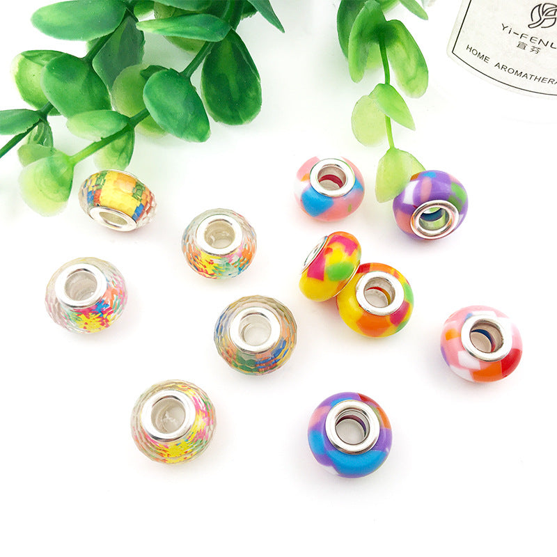 Resin Spacer Beads 14mm Rainbow Pattern 40pcs 4