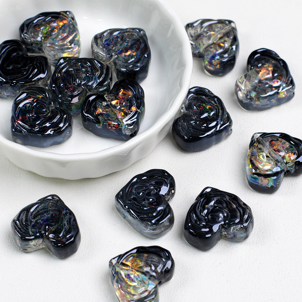 Rose Pattern Heart Resin Beads 20mm Multicolor 10pcs 8