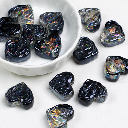 Rose Pattern Heart Resin Beads 20mm Multicolor 10pcs 8