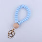 Silicone Beaded Flat Wristlet Keychain with Wood Accent 7