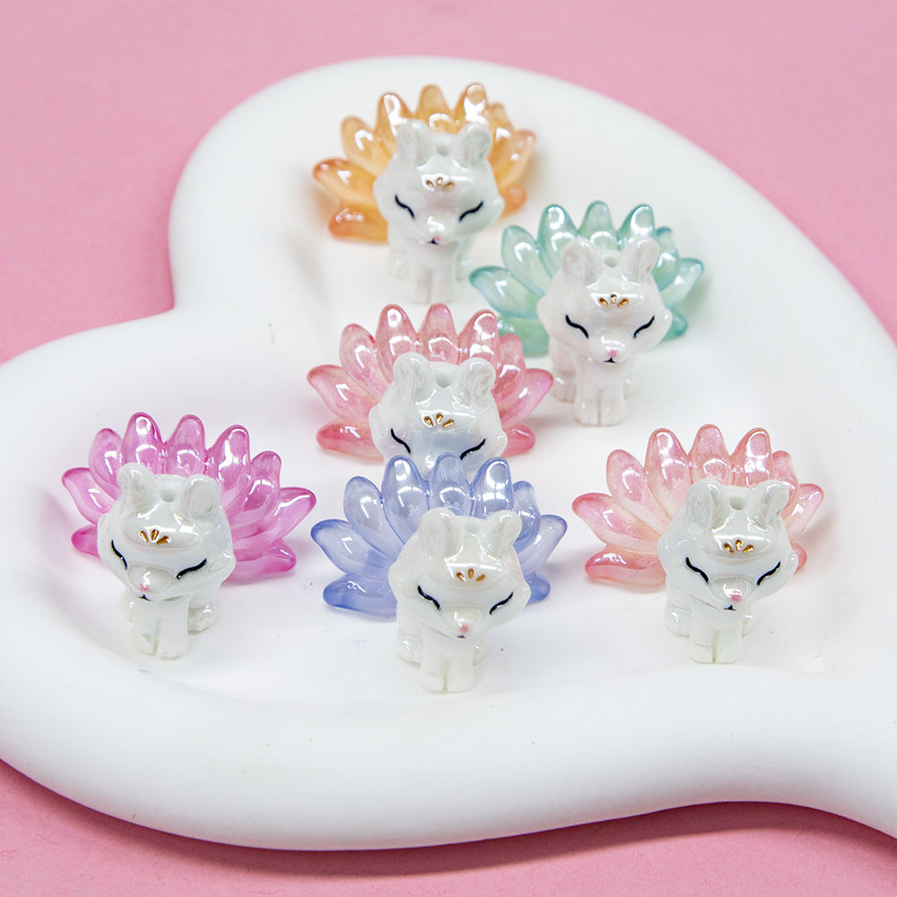 Nine Tailed Fox Resin Beads Glossy White Pastel Tails 8pcs 2