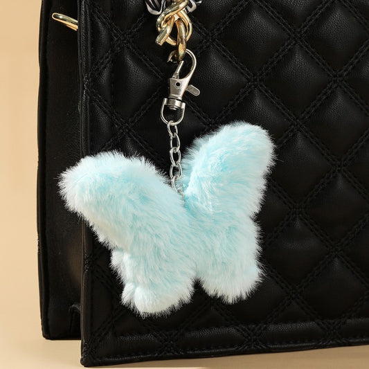 Plush Butterfly Keychain Soft Faux Fur Vibrant Colors Zinc Alloy 2