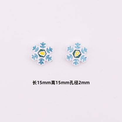 Snowflake Metal Beads 15mm Baking Painted Color Glitter 10pcs 7