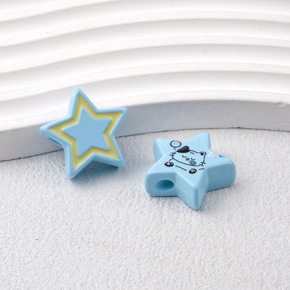 Star Acrylic Beads 22mm Cat Pattern Glossy Colorful 20pcs 9
