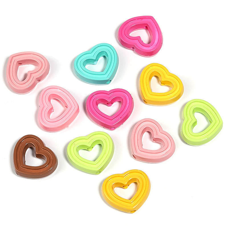Painted Hollow Heart Acrylic Beads 24x20mm Glossy Layered 50pcs 5