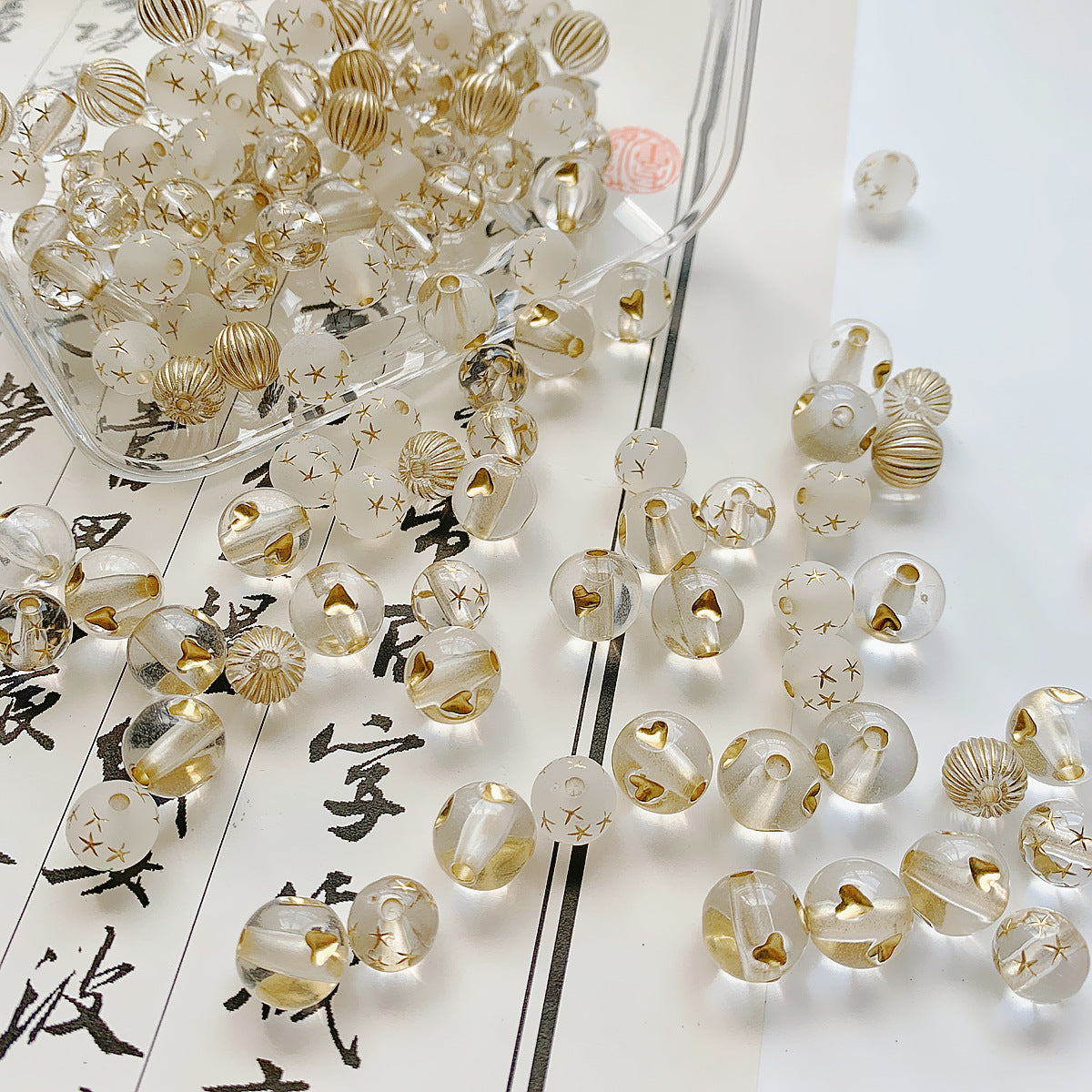 Transparent Love Star Acrylic Beads 8-11mm Gilded Vintage 100pcs 2