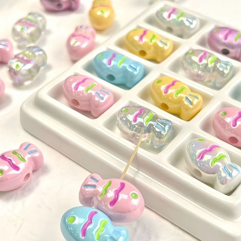 Painted Fish Acrylic Beads 22x13mm Glossy Pastel Neon Wavy Lines 10pcs