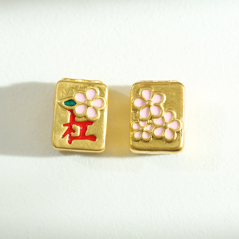 Cube Metal Beads 8x10mm Mahjong Large Hole Alloy Gold Tone 10pcs 4