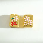 Cube Metal Beads 8x10mm Mahjong Large Hole Alloy Gold Tone 10pcs 4