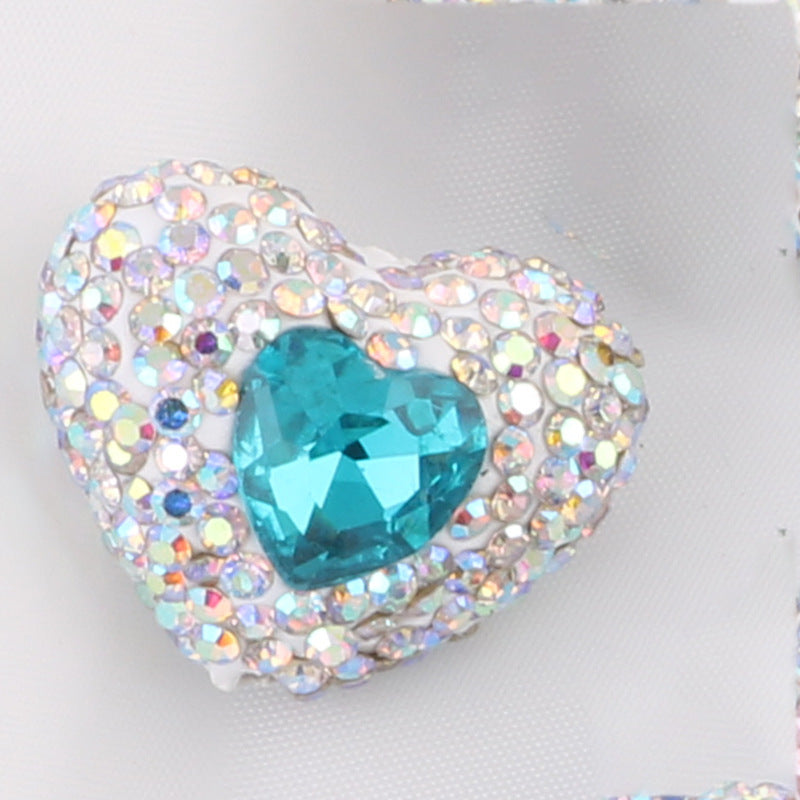 Rhinestone Heart Clay Beads 24mm Colorful Sparkling 6pcs 8