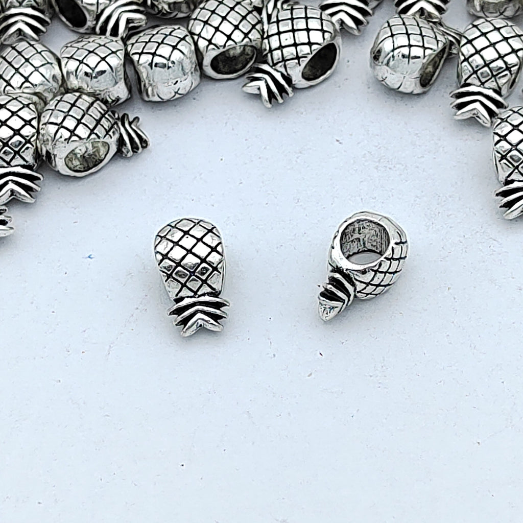Pineapple Metal Beads 11mm Silver Tone Large Hole 100pcs 2