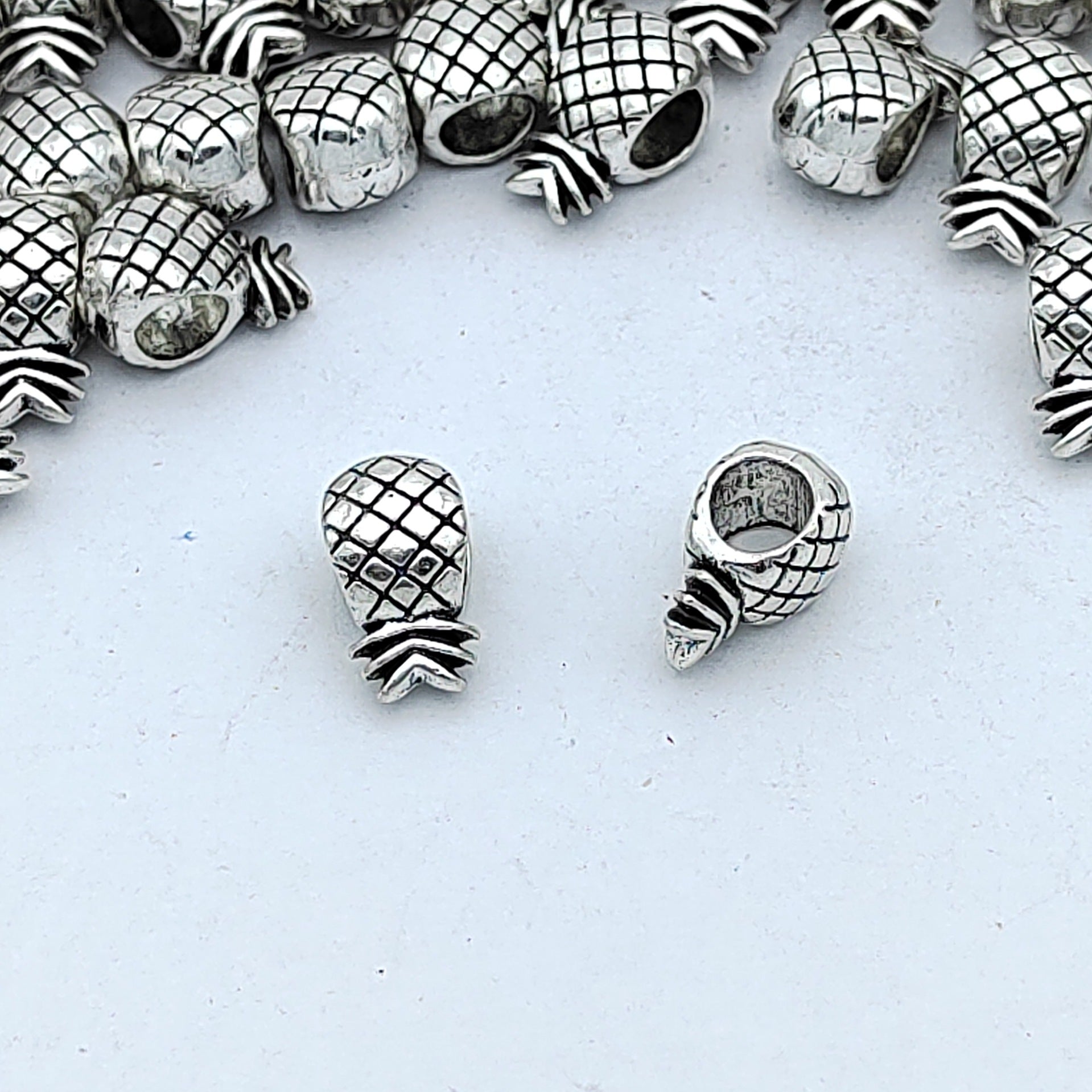 Pineapple Metal Beads 11mm Silver Tone Large Hole 100pcs 2