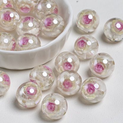 Clear Glazed Rose Resin Beads 16mm Round Decorative 10pcs 14