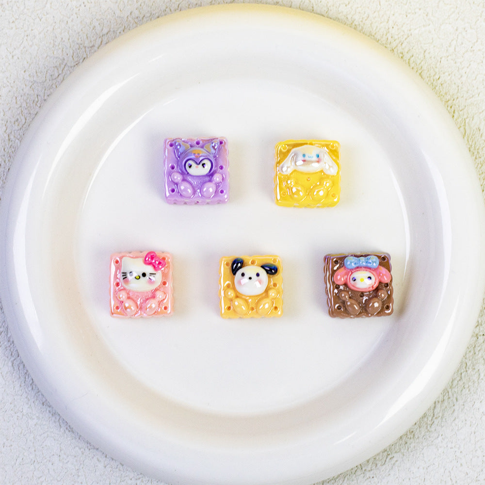 Cartoon Square Resin Beads 20mm Glossy Colorful 10pcs 4