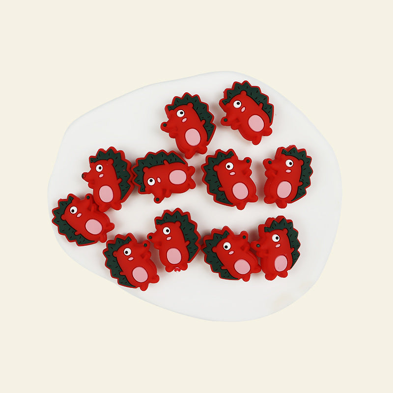 Silicone Focal Beads Hedgehog Colorful Side Profile 20pcs 6