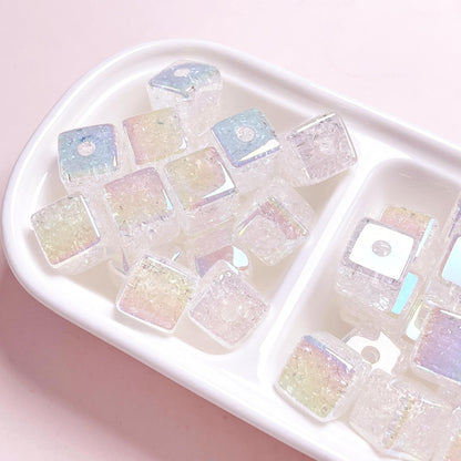Plating Dual Color Gradient Crackle Square Acrylic Beads 16mm 10pcs 10