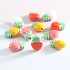 Hand Painted Heart Pineapple Ceramic Beads 15mm Glossy Pastel 10pcs