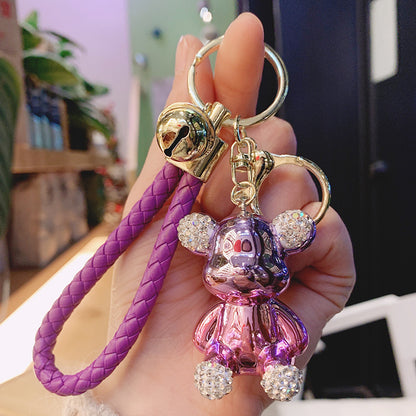 Acrylic Electroplated Bear Keychain with Braided Strap and Crystal Accents 11